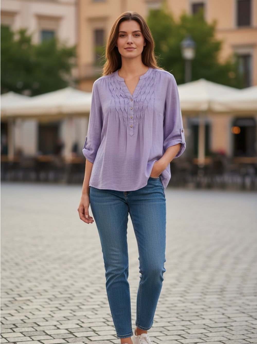 Tantrums Lavender half Button-Up Blouse